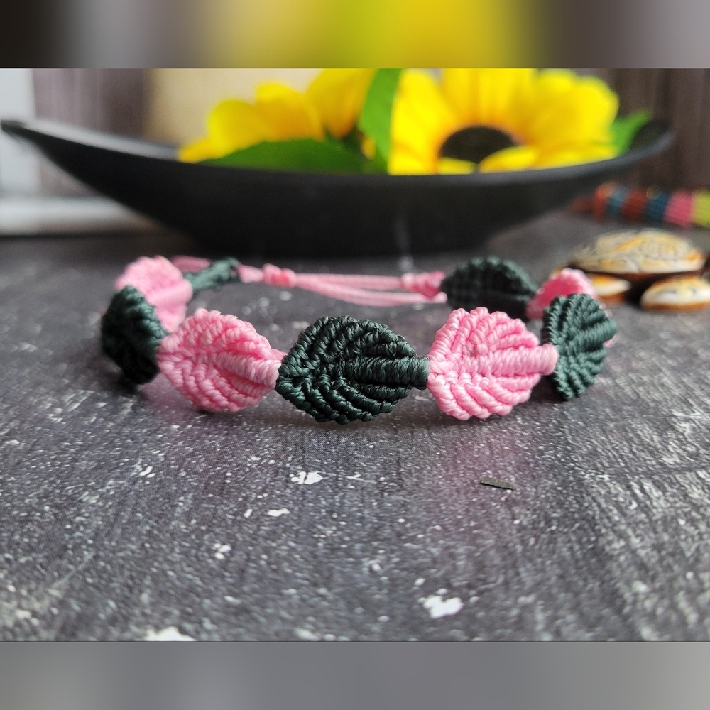 Earth Art Hand Crafted Artisan Pink and Green Bracelet